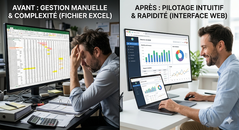 Comparatif visuel entre un fichier Excel LMNP et l'interface web du simulateur.